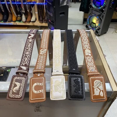 Cinturones de vaquero de cuero genuino bordados para hombre. Cinto Vaquero Piteado De Hombre  Foto 1 de 4