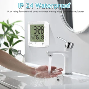 White Digital Bathroom Shower Clock Waterproof Touch Screen Kitchen Timer Alarm - Picture 1 of 5