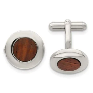 Stainless Steel Koa Wood Round Cufflinks Set for Men - Picture 1 of 8