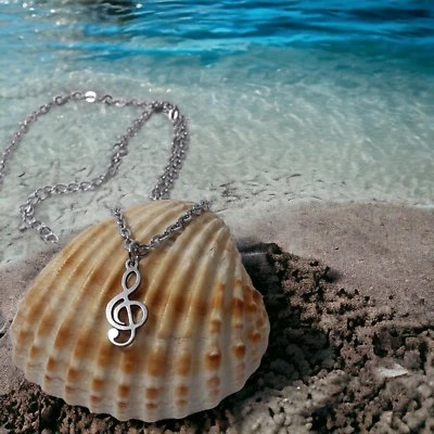 Collana con ciondolo CHIAVE DI VIOLINO sol ACCIAIO INOX argento DJ da Uomo Donna - Immagine 1 di 4