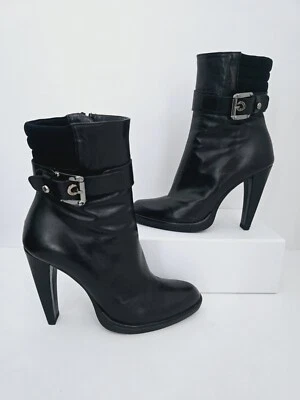 Stuart Weitzman Buckeroo Negro Cuero Hebilla Tacón Alto Botas Zapatos 4.5 Foto 1 de 4