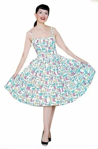 Bernie Dexter Paris Dress Mascara Swing Dress Big Band 50's S - Picture 1 of 6