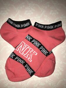Victoria’s Secret- PINK- Women’s Crew Socks NEW~Coral Pink & BLACK~O/S S M L XL