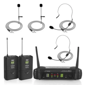 Pyle UHF Wireless Microphone System 2 Lavalier 2 Headset Microphones - Black - Picture 1 of 7