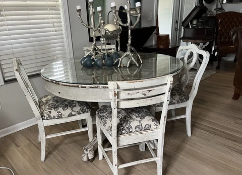 Vintage Shabby Rustic Wood Farmhouse Claw Foot Pedestal Table 4' & Chairs Cover