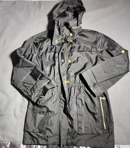  Jacke Damen schwarz Windbreaker Reißverschluss Knopfleiste Kapuze unbekannte Größe Markenlos - Bild 1 von 17