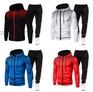 Mens hoodie sweatsuit fleece track suits casual jogger set outdoor sportswear - Picture 1 of 30