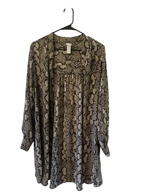 H&M Marrón Talla Camisa túnica vestido 12 botones estampado serpiente reptil ligero Foto 1 de 4