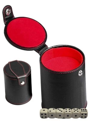(6) Dados de pipa de 16 mm tono hueso + taza de dados forrada de fieltro rojo de cuero PU con compartimento Foto 1 de 4