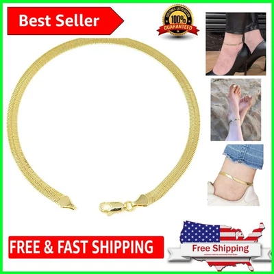 14K Gold Ankle Bracelets Gold Anklets for Women Herringbone Chain Ankle, 10" - Image 1 of 4
