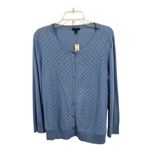 Talbots Sweater Womens Large Blue Cardigan Front Lace Overlay Button Up - Picture 1 of 9