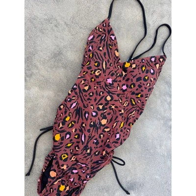 Beach Betty by Miraclesuit One Piece Leopard Print Swimsuit Lace Up Sides Med - Image 1 of 4