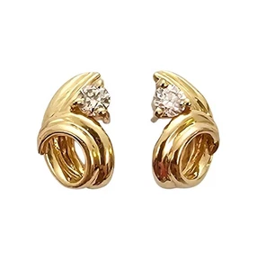 14K Yellow Gold Post Diamond Earrings - Picture 1 of 8