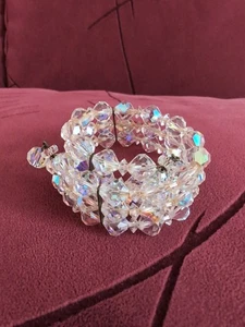 Vintage dreireihiges Kristall Draht Wickel Stretch Armband mit Perlen Charm - Bild 1 von 6