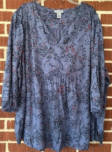Catherines Blue Floral Pleated Boho Top 3/4 Sleeves Size 3X NWT - Imagen 1 de 6