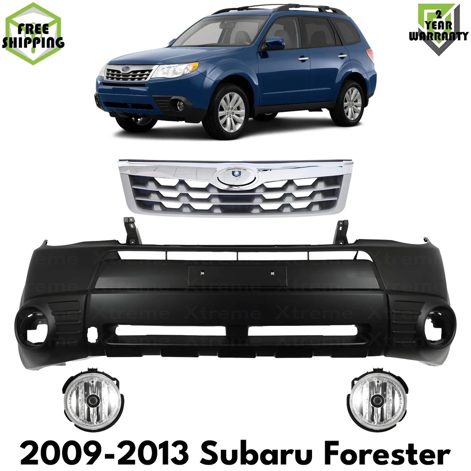 Front Bumper Cover Prime Plastic & Fog Lights Kit For 2009-2013 Subaru Forester Foto 1 de 4