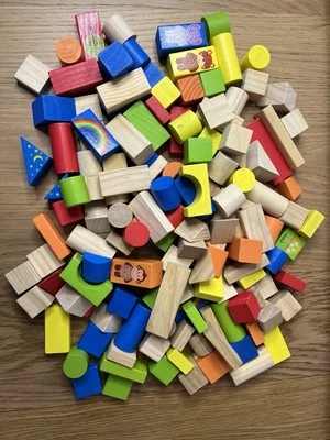 Solid Wood Building Blocks Toy Set 147 Pieces Various Shapes & Characters - Image 1 of 2