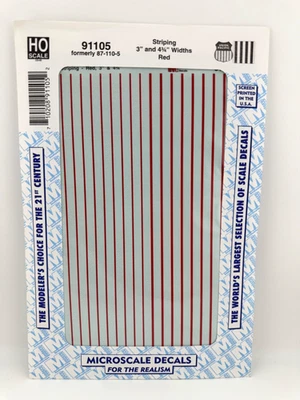 Microscale Decal HO Scale 91105 Striping-3" & 4 3/4" Widths (Red) - Image 1 of 2