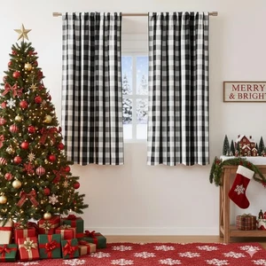 Paneles de cortina Buffalo a cuadros negro blanco para dormitorio sala de estar, 63 pulgadas completos... - Imagen 1 de 9
