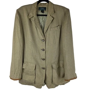 RALPH LAUREN Damen Blazer Leinen kariert Reitsport Lederbesatz Pferdeknöpfe 12 - Bild 1 von 19