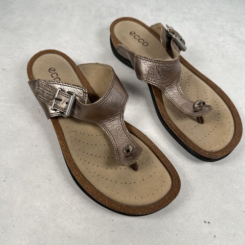 Scarpe ECCO donna taglia 39 sandali pelle bronzo metallizzato fibbia comoda casual