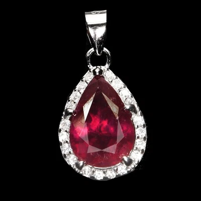 Ювелирные изделия кулон серебро 925 пробы грушевидный рубин 10x7 мм натуральный драгоценный камень - Изображение 1 из 4