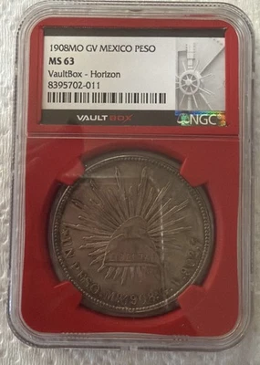 1908MO GV Mexico Peso MS63 2025 VaultBox Horizon Red Core NGC - Image 1 of 4
