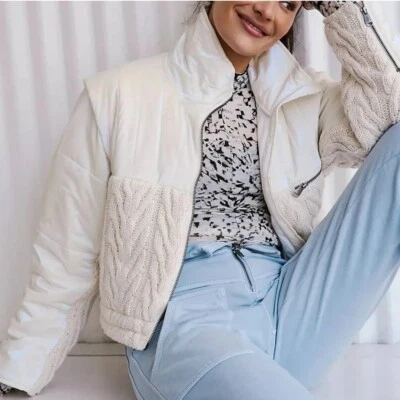 Free People Puffer Jacket Knit With It Quilted Knitted Ivory, Medium rrp $298 - Image 1 of 4