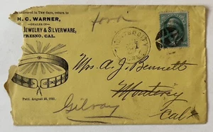 1881 JEWELRY & SILVERWARE FRESNO CALIFORNIA COVER WITH FANCY STAR CANCEL - Picture 1 of 5