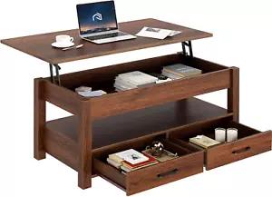 Coffee Table, Lift Top Coffee Table with Drawers and Hidden Compartment, Retro C - Picture 1 of 9