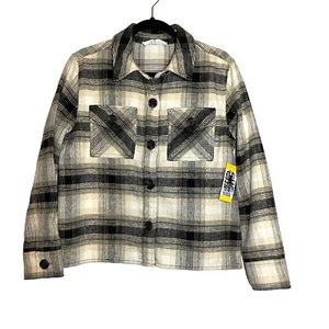 Nuovo BB Dakota by Steve Madden donna M bottone boxy shacket marrone/nero a quadri - Foto 1 di 11