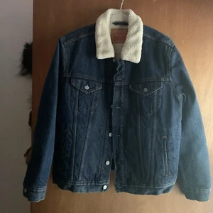 Giacca camionista jeans Levi donna M foderata sherpa blu denim chiusura a scatto - Foto 1 di 4