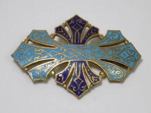 Jugendstil Brosche Emaille Floral Messing Antikschmuck - Picture 1 of 6