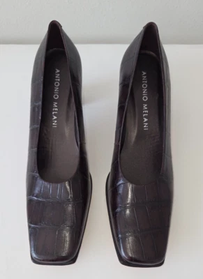 Antonio Melani Guante Calce Marrón Cuero Tacones Sin Cordones Vero Barbara Talla 9 Estrecho Foto 1 de 4