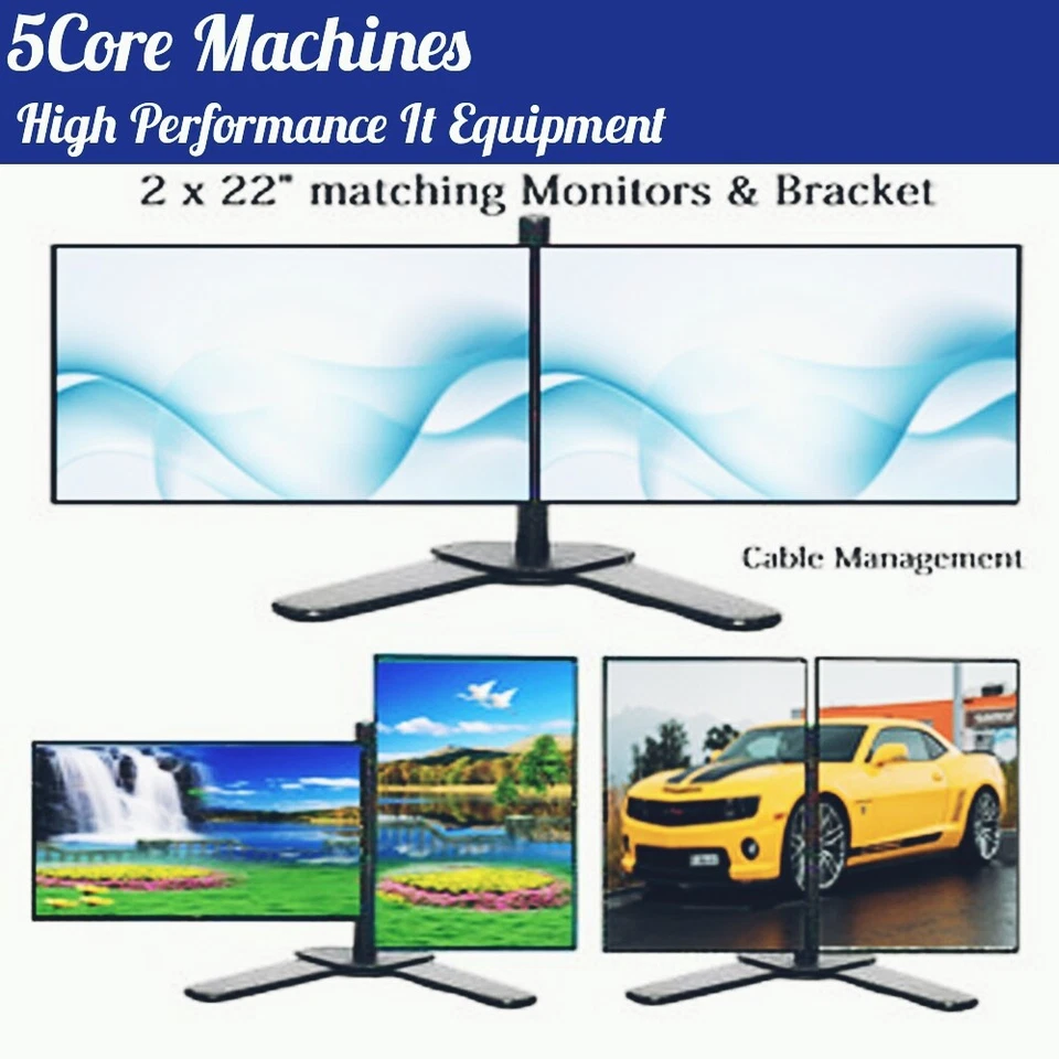 Dual Monitor Screen Setup Bundle 44" (2 x 22") Brand New Stand VGA DVI  - Image 1 of 1