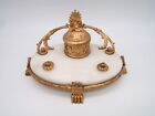 ANTIQUE BRONZE & MARBLE INKWELL GOLD GILT VERY NICELY DONE