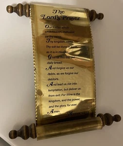 Homco GOLD Scroll Metal Plaque with The Lords Prayer Brass/Wood Wall Plaque - Picture 1 of 4