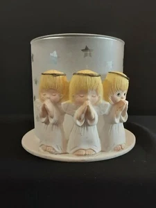 Vintage Punze Engel Stumpenkerzenhalter Milchglas mit Sternen Weihnachten - Bild 1 von 8