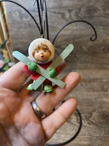 HALLMARK Ornament Skier Flocked Jacket 2” Vintage 1986 Ski Child Kids - Picture 1 of 3