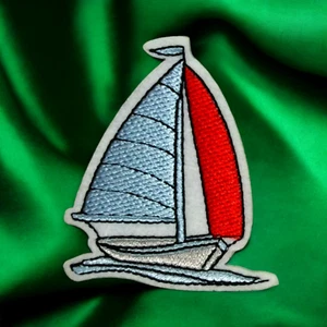 Iron On Patch Sail Boat Blue Red Cartoon Clothing Decal Embroidery - Picture 1 of 2