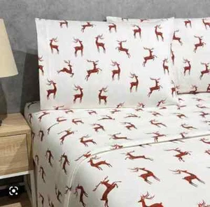 FLANNEL PORTUGAL FLANNEL 4 PCS KING SHEET SET COLOR REINDEER NEW - Picture 1 of 6