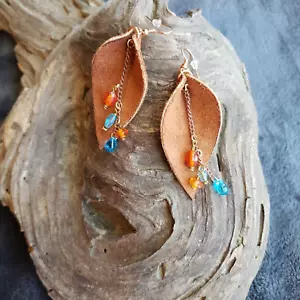Buckskin Leather Chain & Bead Earrings - Picture 1 of 4