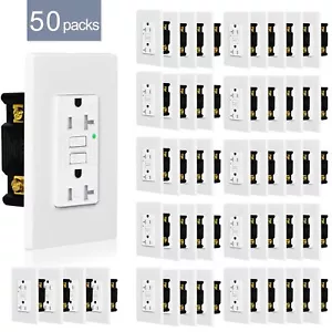 50 PK 15AMP GFCI GFI Safety Outlet Receptacle w/ Wall Plate LED Indicator TR WR - Picture 1 of 12