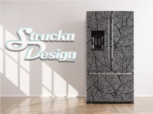 Floral Leaf Gray Cracks Pattern Cover Fridge Freezer Wrap Side Door Vinyl Decal - Picture 1 of 1