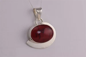 Sterling Silver 27mm x 35mm Red Jasper Modernist Statement 17g Mex 925 Pendant - Picture 1 of 5