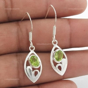 Peridot Stone Sterling Silver Hook Drop Dangle Birthday Wedding Earrings Jewelry - Picture 1 of 5