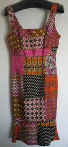 NANETTE LEPORE silk dress PATCHWORK bright pink orange brown NWT 8 - Picture 1 of 7