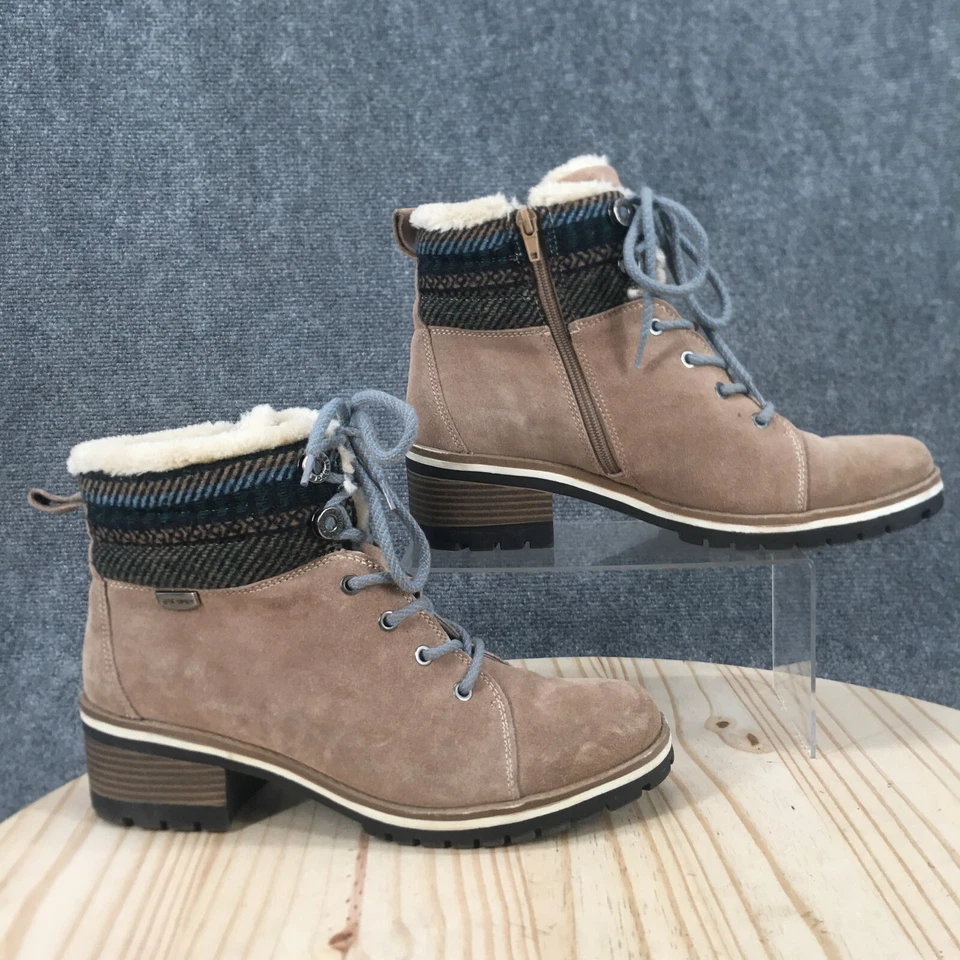 Anne Klein Boots Womens 11 M Langstyn Shearling Beige Leather Lace Up Ankle Top - Image 1 of 4