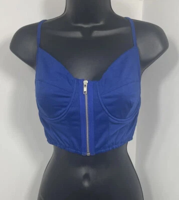 Beauty Angel Women’s Corset Top Blue UK12 Front Zip Summer Crop Top Corset Top - Image 1 of 3