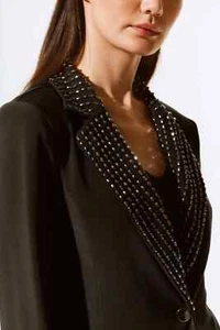 Joseph Ribkof Black Jacket With Beaded Collar 243731 Size UK 14 RRP £365.00 - Picture 1 of 7